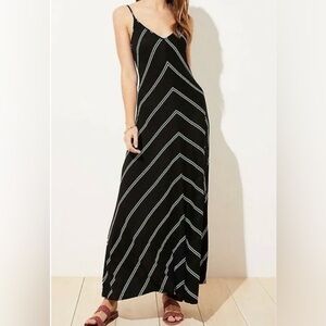 LOFT Black Chevron Stripe Maxi Dress - M